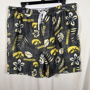 Wes & Willy Iowa Hawkeyes Swim Trunks Mens XXL Hawaiian Floral Black Yellow